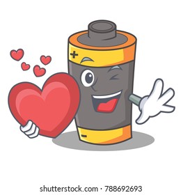 With heart battery mascot cartoon style