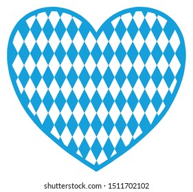 Heart with Bavarian background. Blue and white vertical rhombus in staggered order. Germany. Oktoberfest. Bavarian flag. Seamless background.