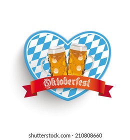 Heart in bavarian colors with beer jugs on the white background. Eps 10 vector file.