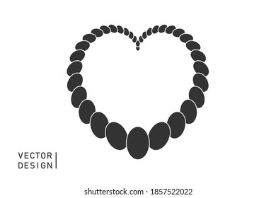 Heart beads, and pearls. Silhouette. Vector object on a light background.
