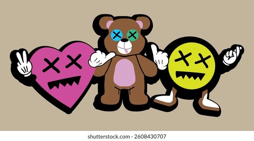 Heart bear and smile, funny vector illustration