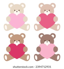 Heart and bear vector illustration set