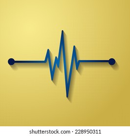 Heart beat. Blue Pulse icon. gold background.