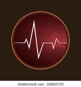 Heart beat cardiogram circle icon or badge isolated on brown