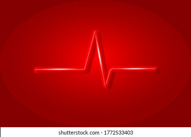Símbolo 3D brillante de cardiograma de latido cardíaco, plantilla de tarjeta. Ilustración vectorial realista. Fondo rojo.