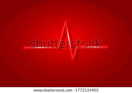 Heart beat cardiogram glowing 3D symbol, card template. Realistic vector illustration. Red background.