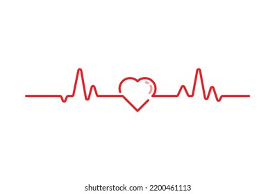 Heart beat cardiogram line pulse clipart cardiology wave symbol of Heartbeat rhythm love lineart, isolated on white background.