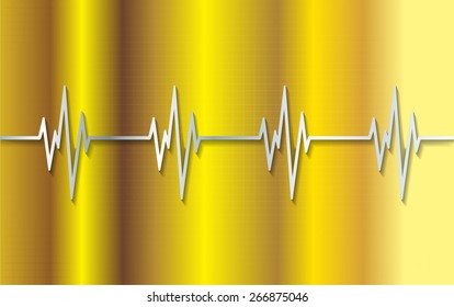 Heart beat, cardiogram. Pulse icon. gold background.