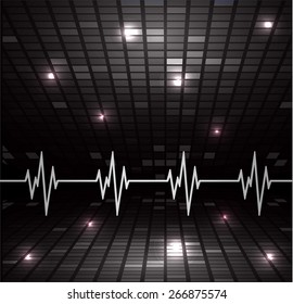 Heart beat, cardiogram. Pulse icon. black background. Mosaic table, pixels