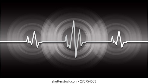 Heart beat, cardiogram. Pulse icon. dark black background.