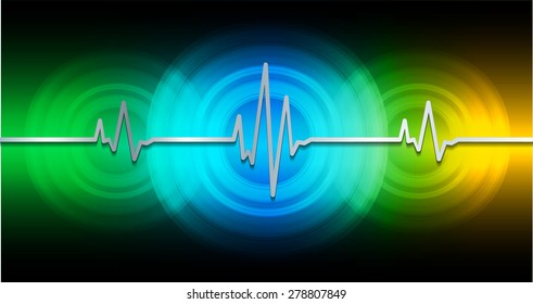 Heart beat, cardiogram. Pulse icon. dark green blue yellow background.