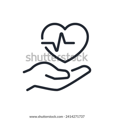 Heart beat concept. Hand holding a heart editable stroke outline icon isolated on white background flat vector illustration. Pixel perfect. 64 x 64.