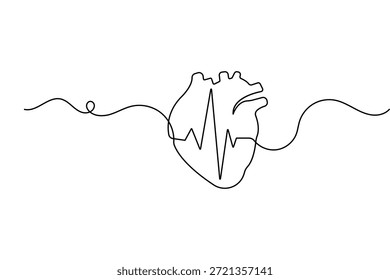 Herzschlag durchgehende einzeilige Zeichnung minimalistischen Stil isolieren Umriss Vektorgrafik