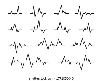 Líneas de diagrama de latido cardíaco establecidas. Monitor de frecuencia de pulso, ondas sísmicas durante el terremoto, por ejemplo grafo. Se puede utilizar para pruebas médicas, control cardiovascular, concepto de ritmo cardíaco