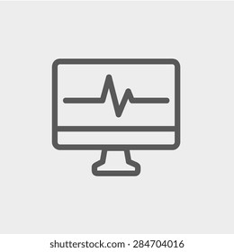 Heart beat display in monitor icon thin line for web and mobile, modern minimalistic flat design. Vector dark grey icon on light grey background.