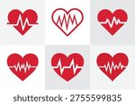 Heart Beat ECG Icon Set – Cardiology Pulse Love Heart Vector Collection