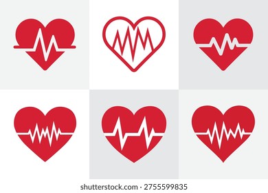Heart Beat ECG Icon Set – Cardiology Pulse Love Heart Vector Collection