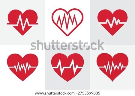 Heart Beat ECG Icon Set – Cardiology Pulse Love Heart Vector Collection