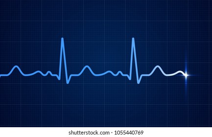 Heart beat electrocardiogram pulse on blue medical chart background. Vector blue heartbeat life line monitor. Digital ECG or EKG cardiogram healthcare wave concept