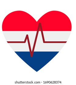 heart beat with flag of Netherland.  Charity Help concept. The concept a help for Netherland. The concept of big problems because of the coronavirus pandemic in Netherland.