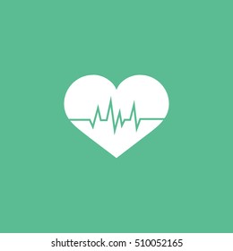 Heart Beat Flat Icon On Green Background