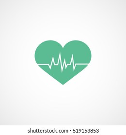 Heart Beat Green Flat Icon On White Background