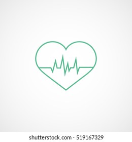 Heart Beat Green Line Icon On White Background