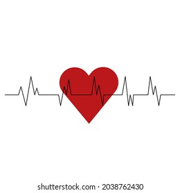 Icono de latido cardíaco. Cardiograma del corazón en forma plana sobre fondo blanco. Ilustración plana vectorial.