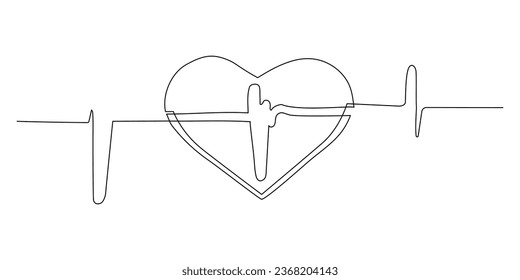 Heart beat icon in continuous one line art style. Simple vector illustration