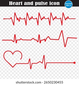 Ícone de batimento cardíaco. Eletrocardiograma do coração e pulso para monitorar a saúde. Ilustração de vetor. Eps 10