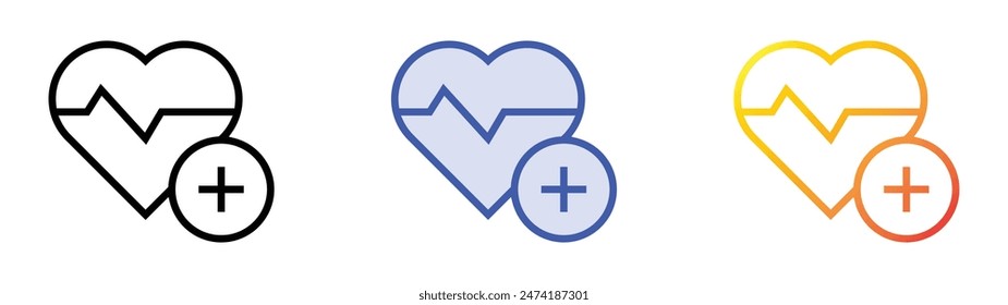 heart beat icon. Linear, Blue Fill and Gradient Style Design Isolated On White Background