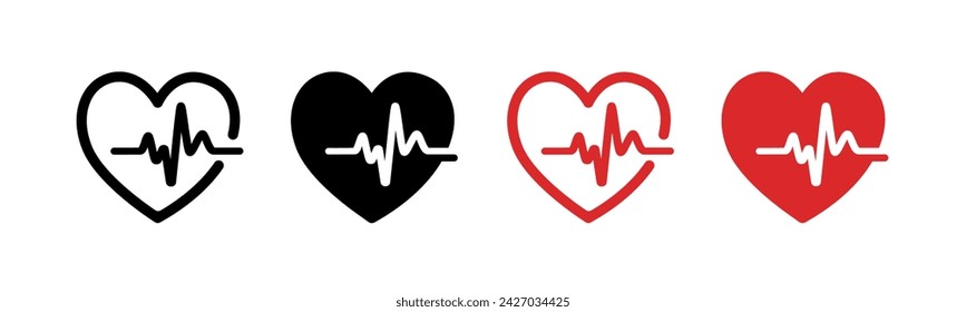 Conjunto de iconos de latido cardíaco. Forma del corazón con la línea del pulso. Ilustración de vector