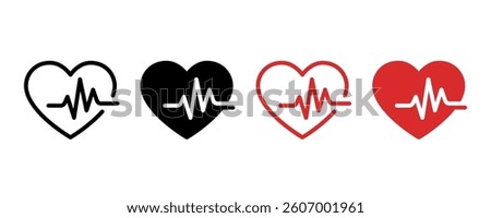Heart beat icon set. Heart shape with pulse line. Set of heartbeat icon isolated. Vector illustration