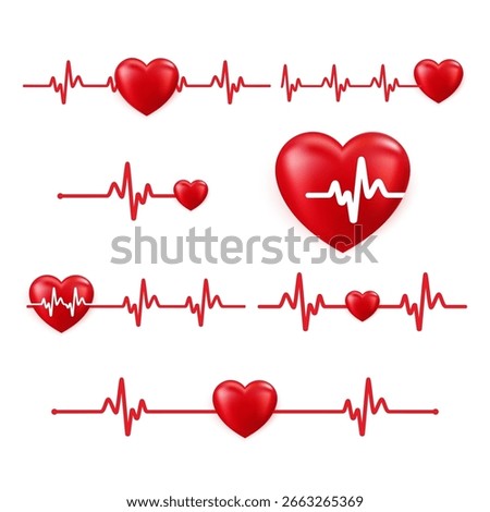 Heart beat icon set. Heart shape with pulse line. Vector illustration
