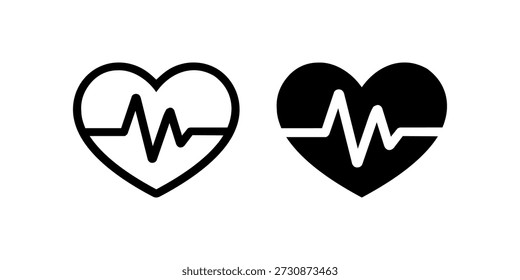 Herzschlag-Symbole: Umriss- und Volltonstile mit EKG-Linie.