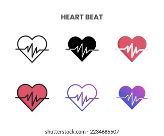 Heart Beat icons vector illustration set line, flat, glyph, line color gradient. Great for web, app, presentation and more.