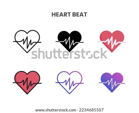 Heart Beat icons vector illustration set line, flat, glyph, line color gradient. Great for web, app, presentation and more.