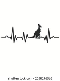 Heart Beat Kangaroo Vector illustration White Background