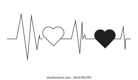 A heart beat line with black and white hearts