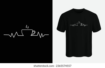 heart beat line with coffee cup t-shirt design.