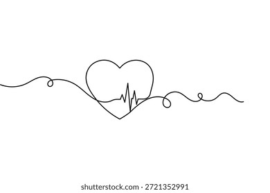 Línea de latido del corazón continuo de una línea de dibujo estilo minimalista aislar diseño de Vector de contorno
