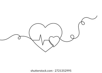 Línea de latido del corazón continuo de una línea de dibujo estilo minimalista aislar diseño de Vector de contorno