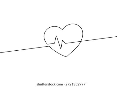 Línea de latido del corazón continuo de una línea de dibujo estilo minimalista aislar diseño de Vector de contorno
