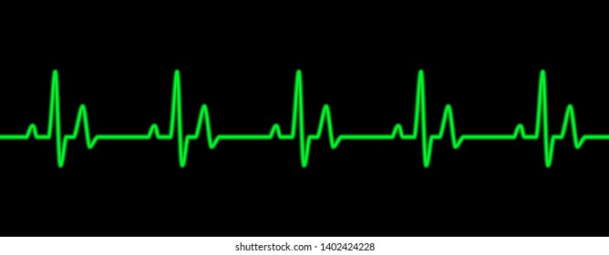 Heart beat line green on black - Vector