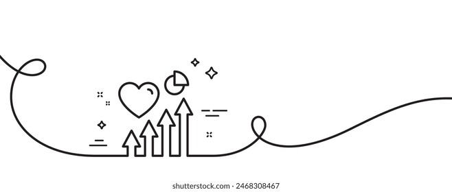 Heart beat line icon. Continuous one line with curl. Heartbeat chart growth sign. Patient Ecg rhythm symbol. Heart beat single outline ribbon. Loop curve pattern. Vector