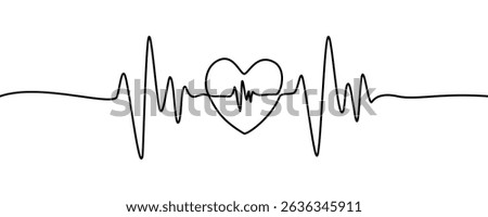 Heart beat line icon, Continuous line drawing of heart with beating heart, pulse trace,Vector illustration design