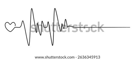 Heart beat line icon, Continuous line drawing of heart with beating heart, pulse trace,Vector illustration design