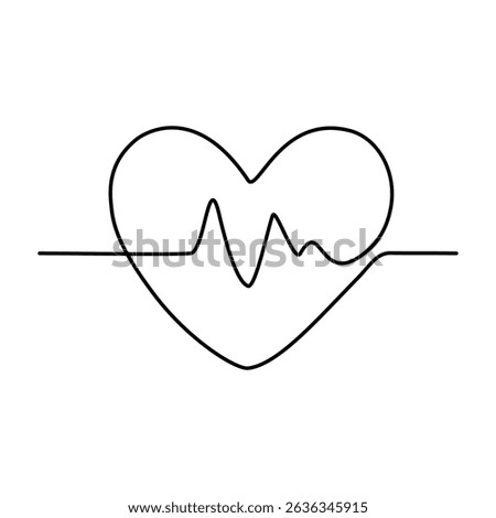 Heart beat line icon, Continuous line drawing of heart with beating heart, pulse trace,Vector illustration design