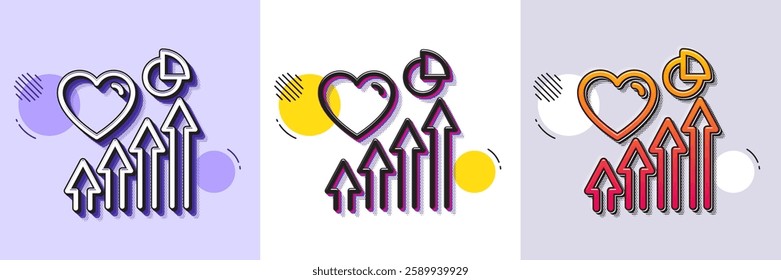 Heart beat line icon. Halftone dotted pattern. Gradient icon with grain shadow. Heartbeat chart growth sign. Patient Ecg rhythm symbol. Line heart beat icon. Various designs. Vector