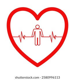 Heart beat line icon.heart and heartbeat and person symbol. Flat style vector illustration isolated design. Hand drawn design.